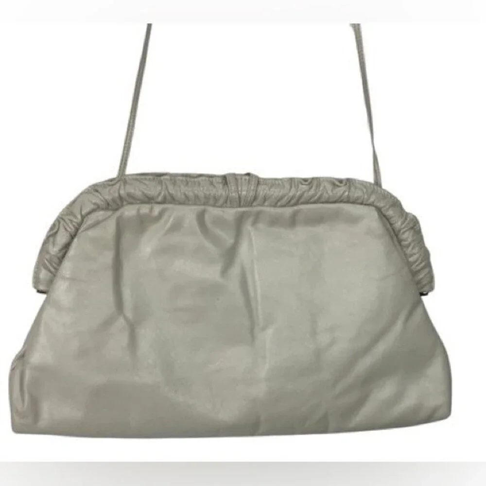 Vintage Grey Real Leather Clutch‎ Bag Boho Eighties Hippie Sexy Party Club